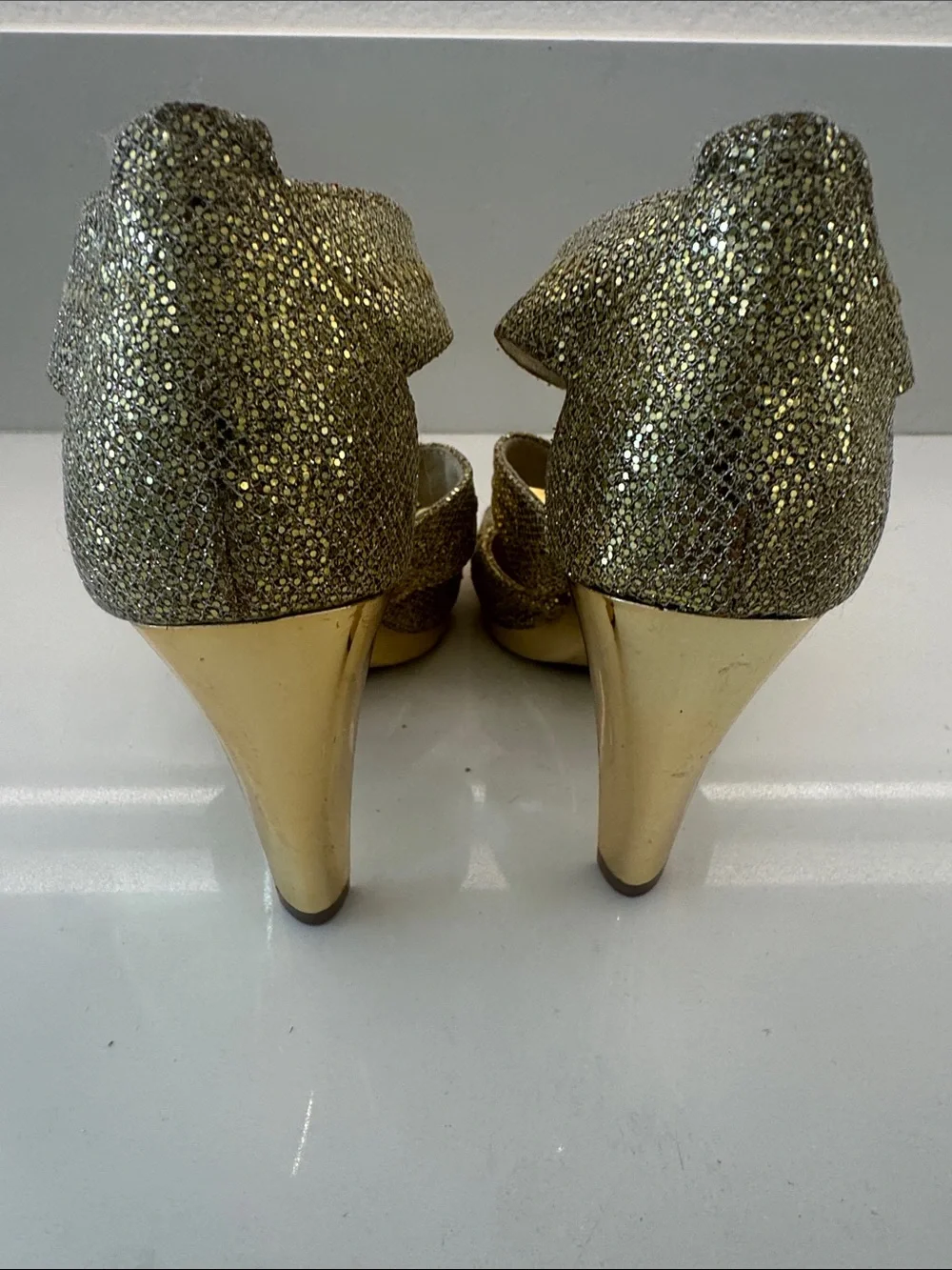 Michael Kors Glitter Gold T-Strap Heeled Sandals
